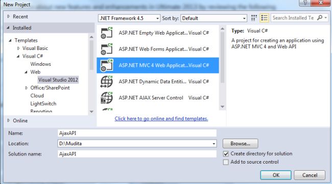 Select MVC4 Application